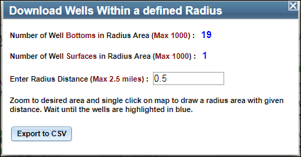 Download Wells Within a Defined Radius dialog box