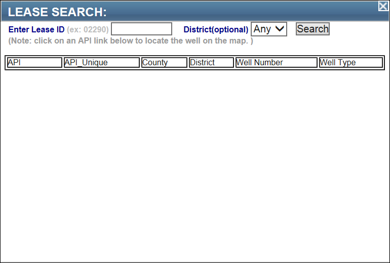 Lease Search dialog box