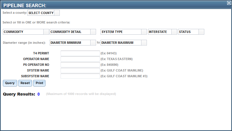 Pipeline Search dialog box